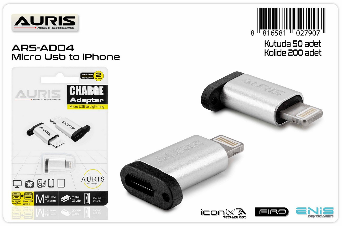 Auris AD04 Micro USB to Lightning Dönüştürücü  Kolay ve Pratik Bağlantı